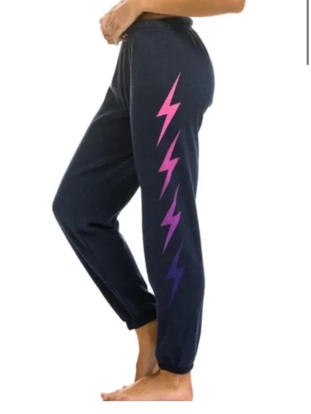Aviator Nation XS black Pink-to-Purple Lightning Bolts sweatpants